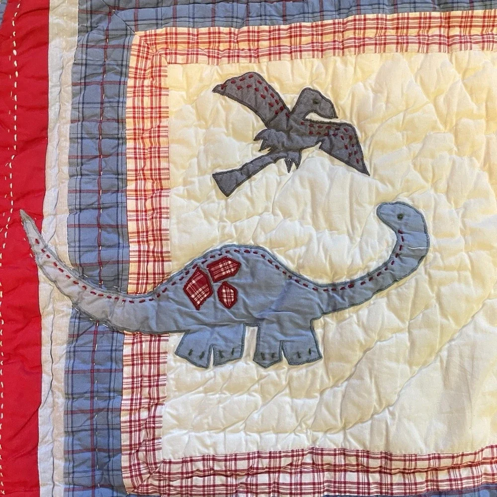 Pottery Barn Kids Dino‎ Dinosaur Quilted Standard Replacement Sham Blue Red